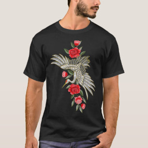 Japanse witte kraan T  borduurwerk T-shirt