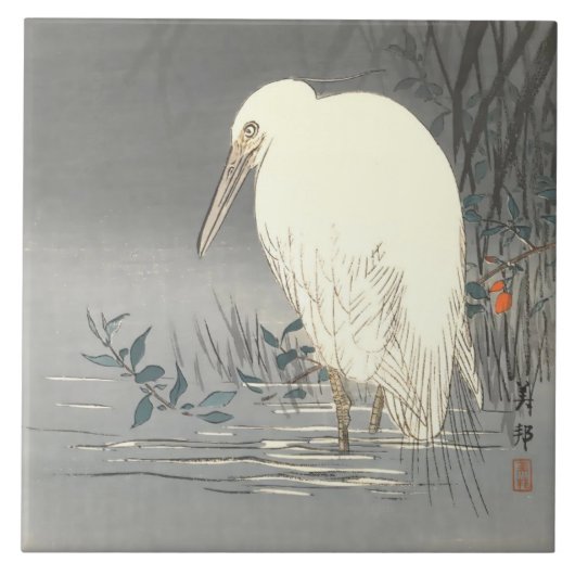  Japanse witte reiger bij Waters Edge Tegeltje (Voorkant)