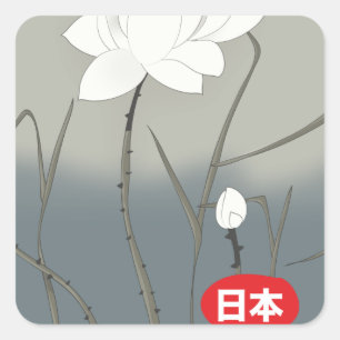 Japanse Witte Roos Worpkussen Vierkante Sticker