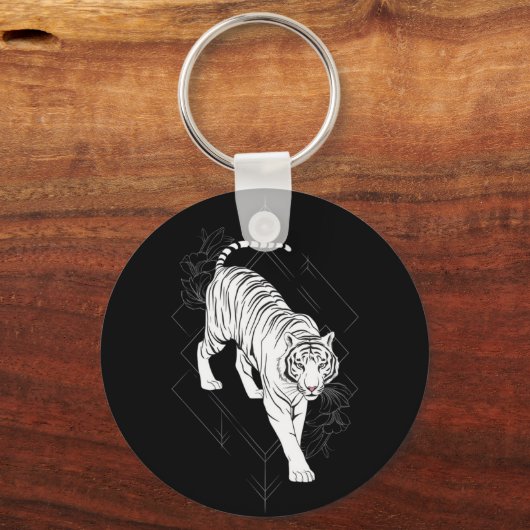 Japanse witte tijgerkunst sleutelhanger (Voorkant)