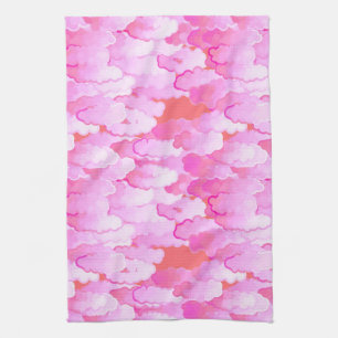 Japanse wolken, dageraad, orchidee roze en koraal theedoek