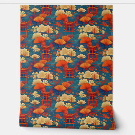 Japanse wolken en bloemen behang