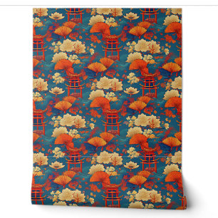 Japanse wolken en bloemen behang