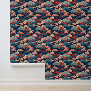 Japanse wolken en bloemen behang