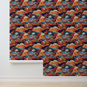 Japanse wolken en bloemen behang