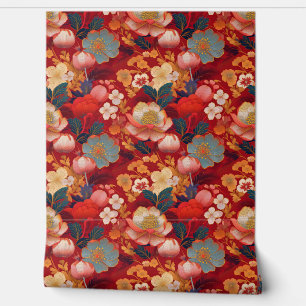 Japanse wolken en bloemen behang