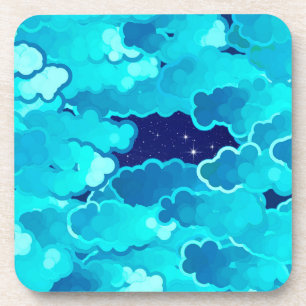 Japanse wolken, Evening Sky, Turquoise en Indigo Bier Onderzetter