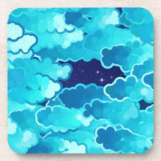 Japanse wolken, Evening Sky, Turquoise en Indigo Bier Onderzetter (Voorkant)