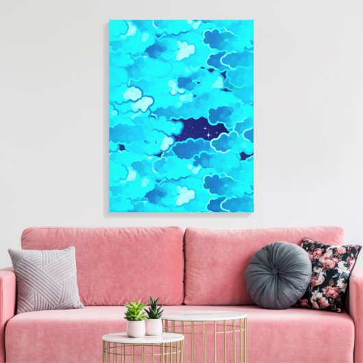 Japanse wolken, Evening Sky, Turquoise en Indigo Canvas Afdruk (Insitu (Woonkamer))