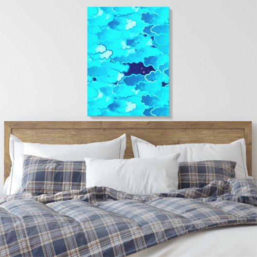 Japanse wolken, Evening Sky, Turquoise en Indigo Canvas Afdruk (Insitu (Slaapkamer))