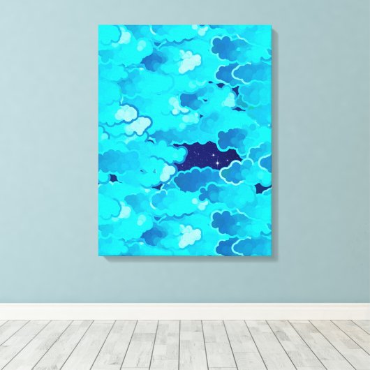Japanse wolken, Evening Sky, Turquoise en Indigo Canvas Afdruk (Insitu (Houten vloer))