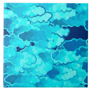 Japanse wolken, Evening Sky, Turquoise en Indigo Tegeltje