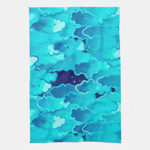 Japanse wolken, Evening Sky, Turquoise en Indigo Theedoek