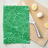 Japanse wolken, Jade Green Theedoek (Quarter Fold)