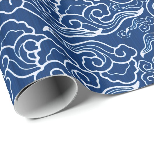  Japanse wolken, kobalt blauw en wit Cadeaupapier (Rol Hoek)