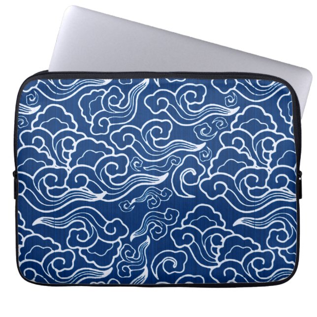  Japanse wolken, kobalt blauw en wit Laptop Sleeve (Voorkant)