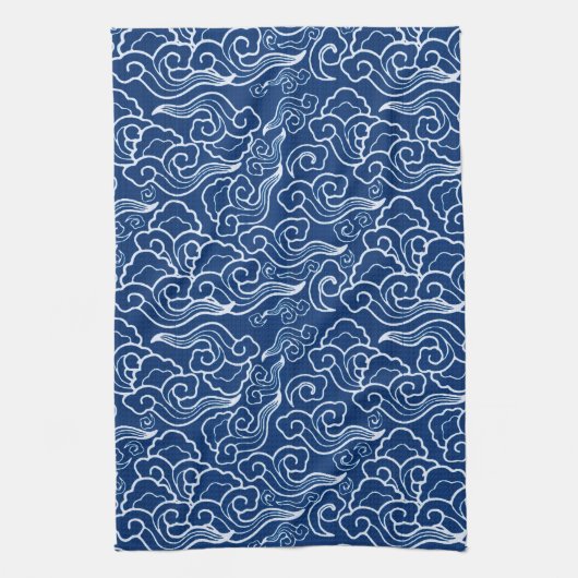  Japanse wolken, kobalt blauw en wit Theedoek (Verticaal)