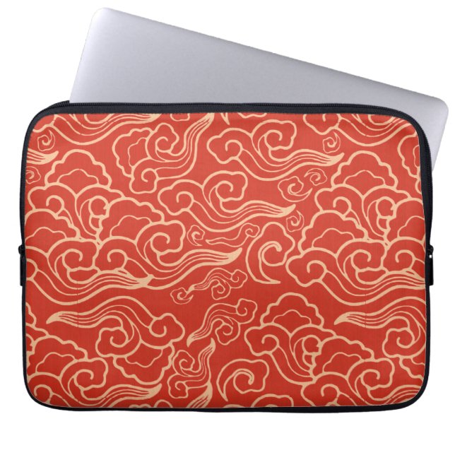  Japanse wolken, koraal Sinaasappel Laptop Sleeve (Voorkant)