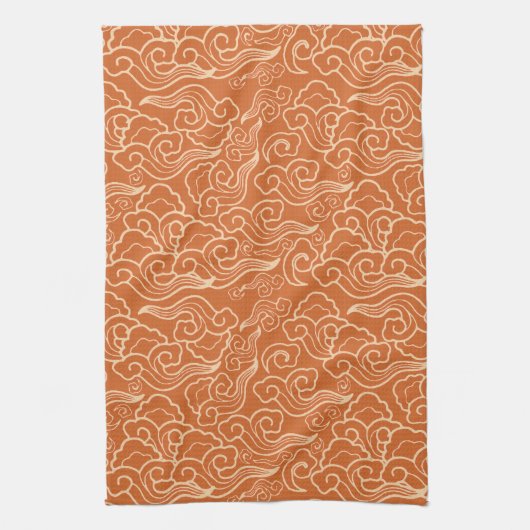 Japanse wolken, koraal Sinaasappel Theedoek (Verticaal)