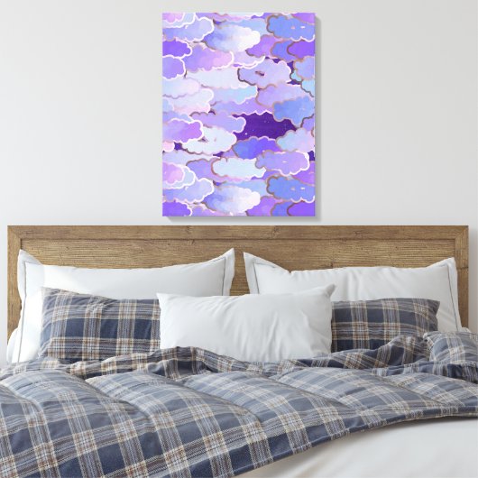 Japanse wolken, schemerlicht, Violet en diep Paars Canvas Afdruk (Insitu (Slaapkamer))