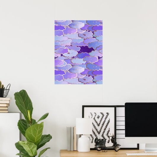 Japanse wolken, schemerlicht, Violet en diep Paars Poster (Thuiskantoor)