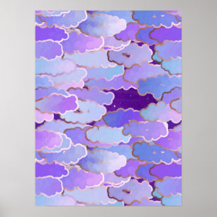 Japanse wolken, schemerlicht, Violet en diep Paars Poster