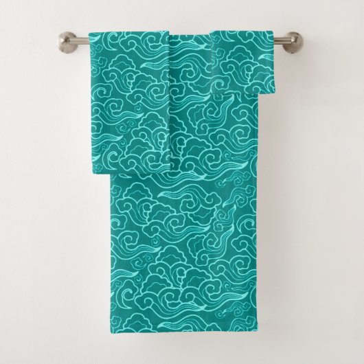 Japanse wolken, Turquoise en Aqua Bad Handdoek (Insitu)
