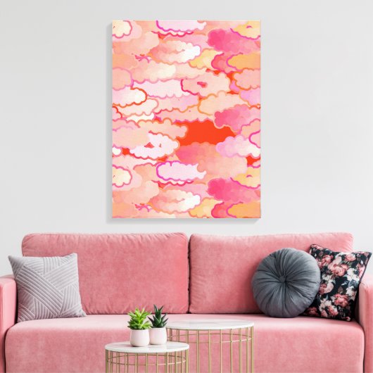 Japanse wolken, zonsondergang, koraal, Fuchsia, ro Canvas Afdruk (Insitu (Woonkamer))