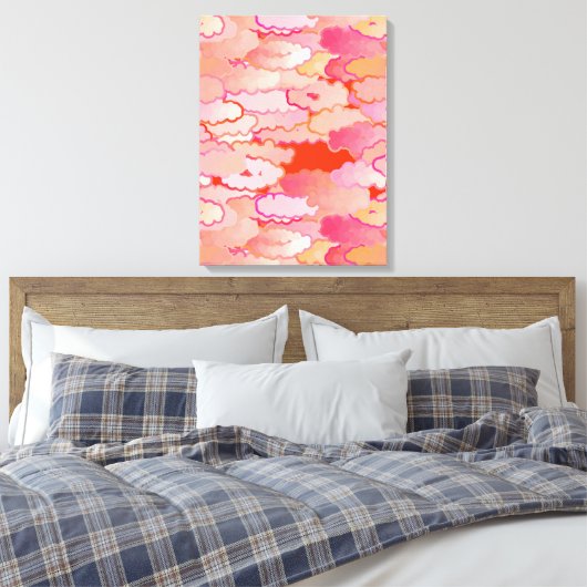 Japanse wolken, zonsondergang, koraal, Fuchsia, ro Canvas Afdruk (Insitu (Slaapkamer))