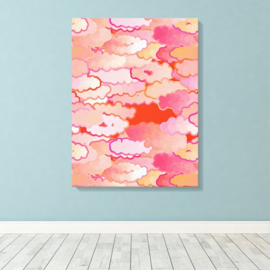 Japanse wolken, zonsondergang, koraal, Fuchsia, ro Canvas Afdruk (Insitu (Houten vloer))