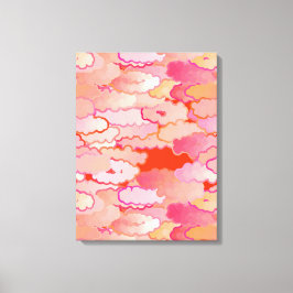 Japanse wolken, zonsondergang, koraal, Fuchsia, ro Canvas Afdruk