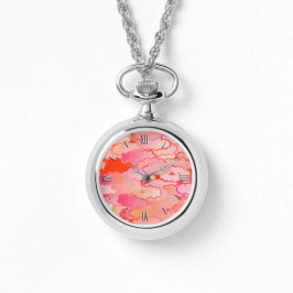 Japanse wolken, zonsondergang, koraal, Fuchsia, ro Horloge
