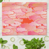 Japanse wolken, zonsondergang, koraal, Fuchsia, ro Theedoek (Gevouwen)