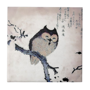 Japanse Woodblock Art Owl Print Tegeltje