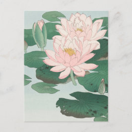 Japanse Woodblock Art print roze water Lily Briefkaart