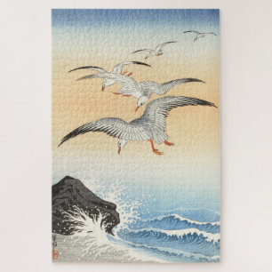 Japanse Woodblock Art print Seagulls over het Zee Legpuzzel