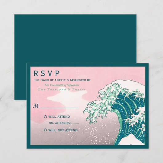 Japanse Woodblock Print Wedding RSVP (Voorkant / Achterkant)