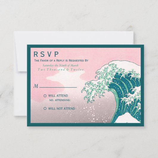 Japanse Woodblock Print Wedding RSVP (Voorkant)