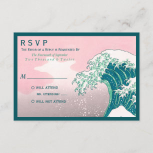 Japanse Woodblock Print Wedding RSVP Kaartje