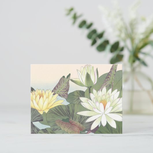  Japanse Woodblock White Lotus Flower Briefkaart (Staand voorkant)