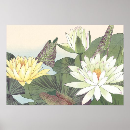  Japanse Woodblock White Lotus Flower Poster (Voorkant)