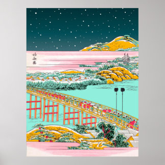 Japanse Woodblockprint "The Village" uit Hokusai Poster