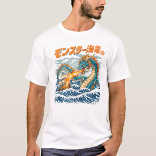 Japanse Zee Draak Kaiju Oceaan Strijd T-shirt