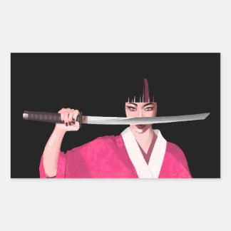 Japanse zelfklever in kimono met een haarstaartje rechthoekige sticker