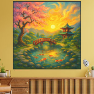 Japanse Zen Garden Sunset Wall Art Canvas Afdruk