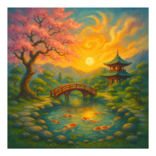 Japanse Zen Garden Sunset Wall Art Foto Afdruk