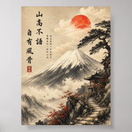 Japanse Zen-landschap met bergstilte Poster