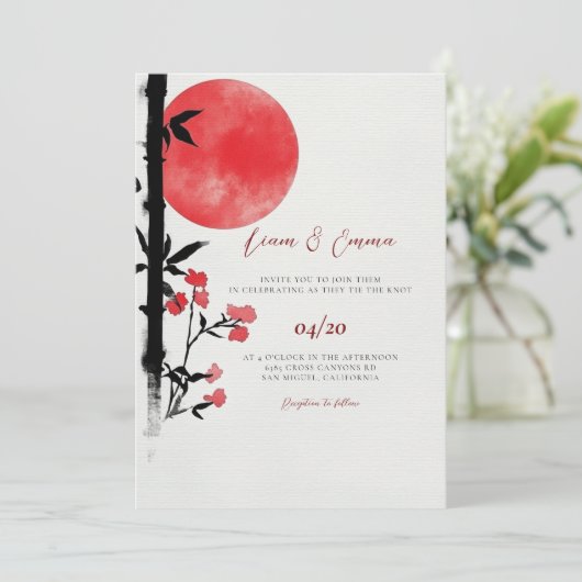 Japanse zon bamboe bruiloft uitnodiging (Staand voorkant)