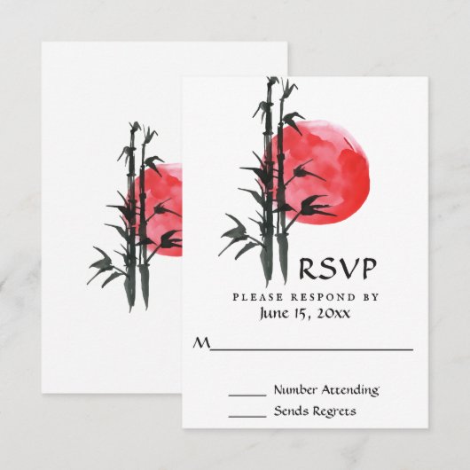 Japanse zon en Bamboe Wedding RSVP Kaartje (Voorkant / Achterkant)