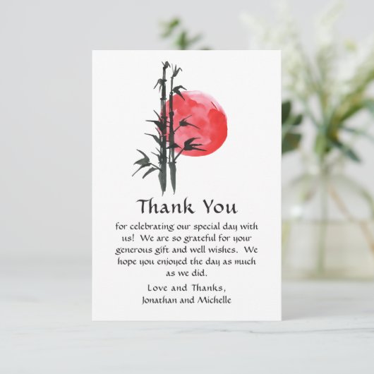 Japanse zon en een gevlekte bamboe bedankkaart (Staand voorkant)